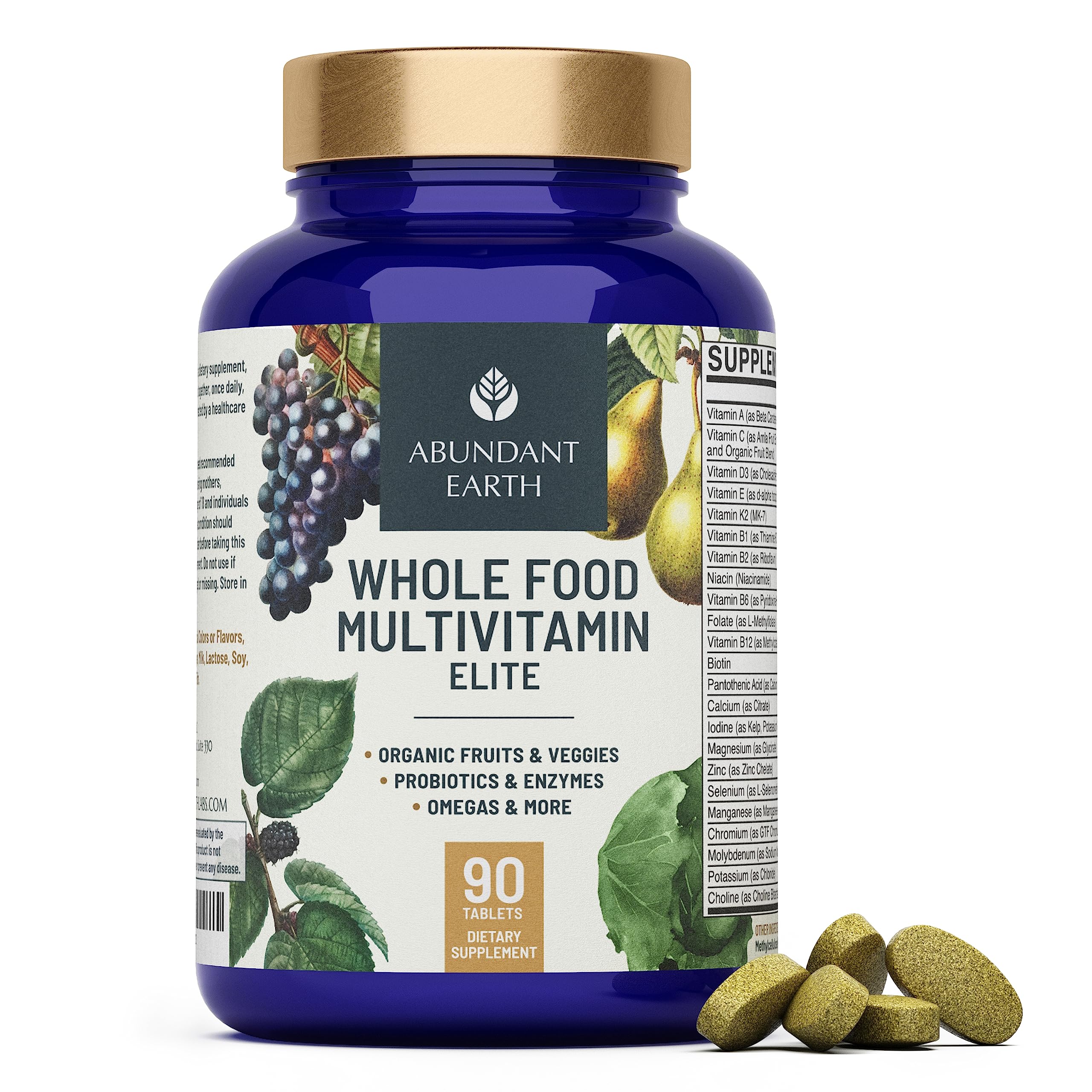 Abundant Earth multivitamin bottle front view highlighting complete daily nutrition