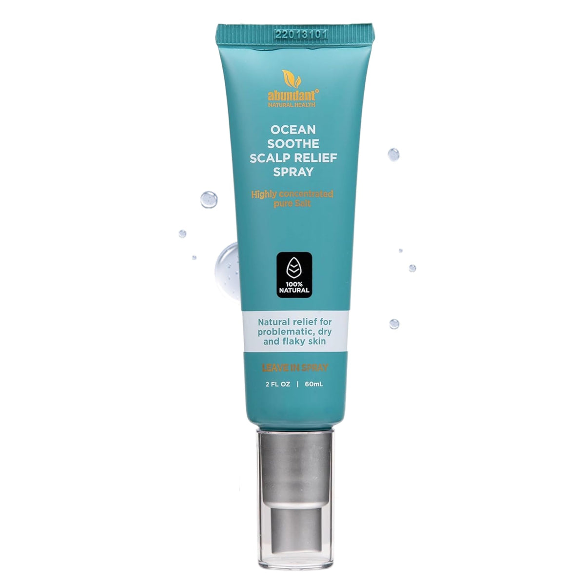 Abundant Natural Health Ocean Soothe spray bottle demonstrates convenient scalp relief.