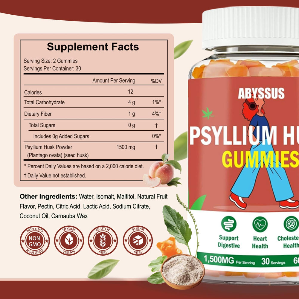 Two peach-flavored psyllium gummies showing texture