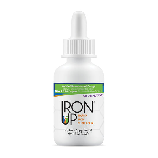 A.C. Grace Iron Up grape-flavored liquid iron supplement bottle - front view