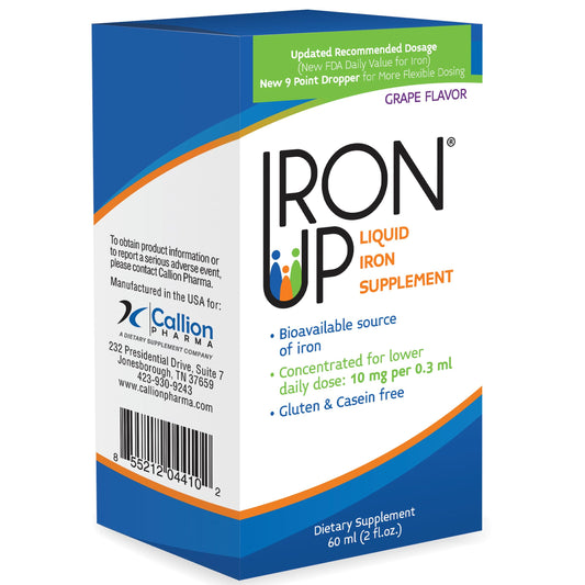 Close-up of Iron Up grape flavor label