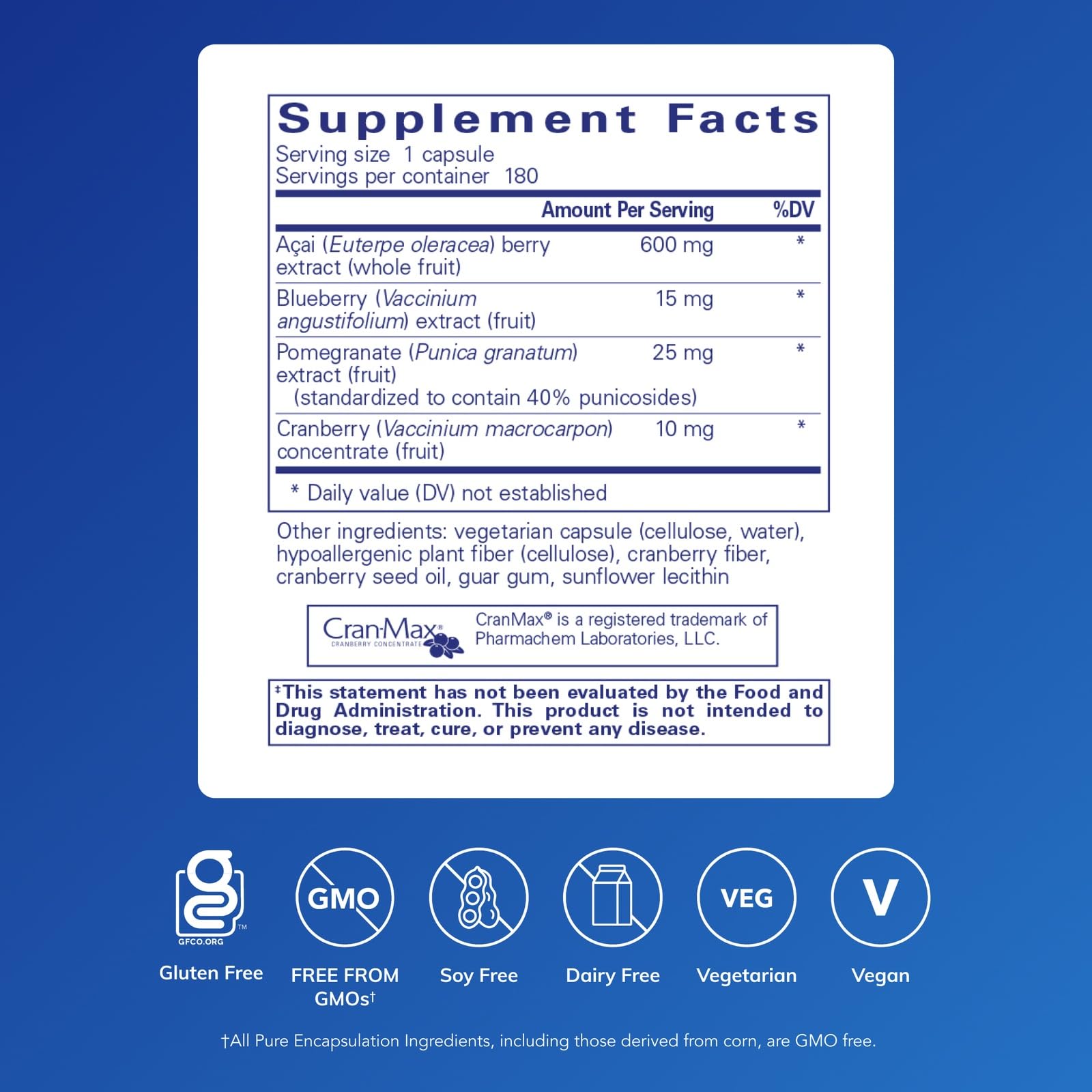 Acai 600 capsules closeup emphasizing vegan formulation for daily wellness.