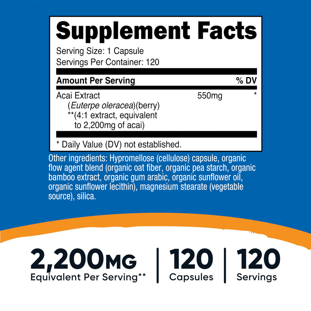 Acai extract 550mg 4:1 potency with 120 vegetarian capsules
