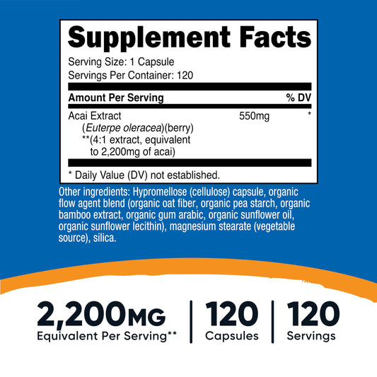 Acai extract 550mg 4:1 potency with 120 vegetarian capsules