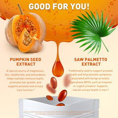 Saw palmetto extract bottle and seeds