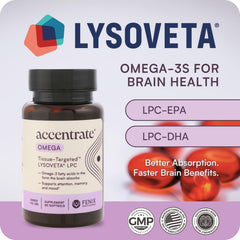 Accentrate Omega LPC label close-up showing premium formulation.
