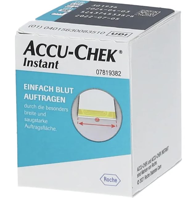 Accu-Chek Instant teststrips require a small blood sample for testing