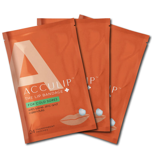 Acculip cold sore patch close-up on lip for discreet healing
