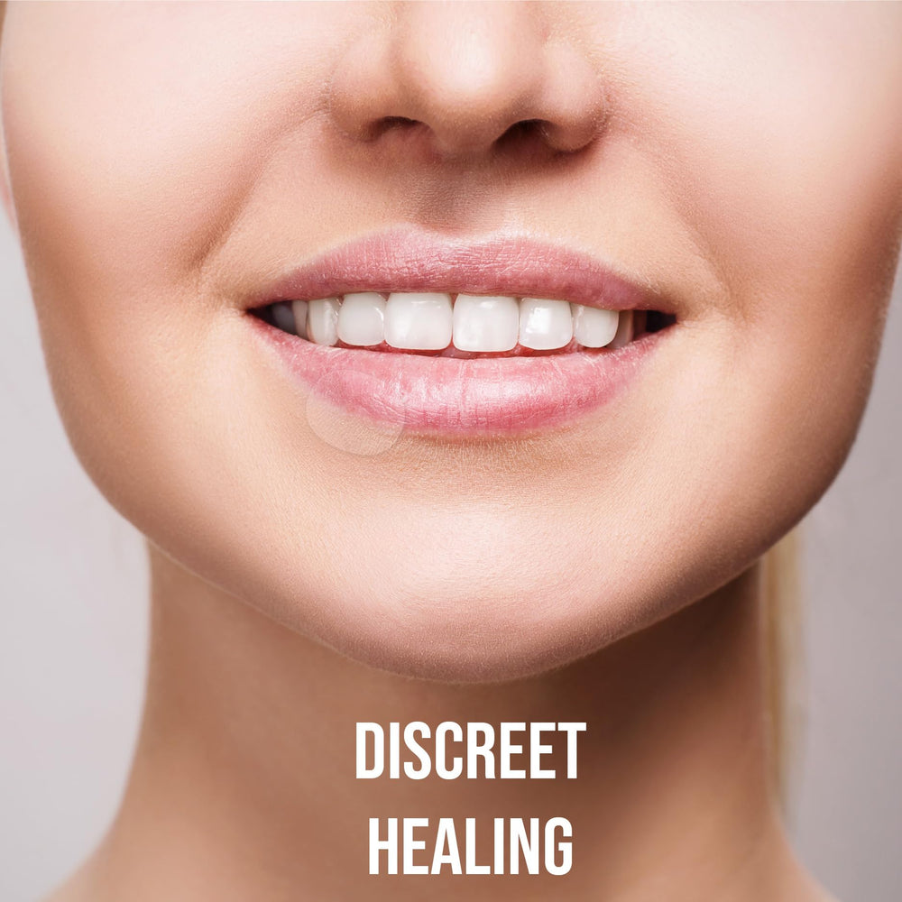 Acculip lip patch worn under makeup for cosmetic-friendly coverage