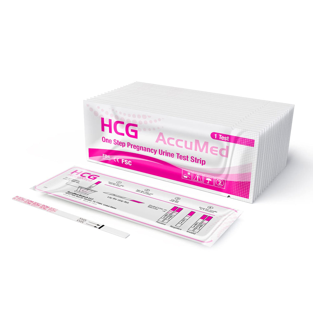 Box of AccuMed Pregnancy Test Strips — 25 count