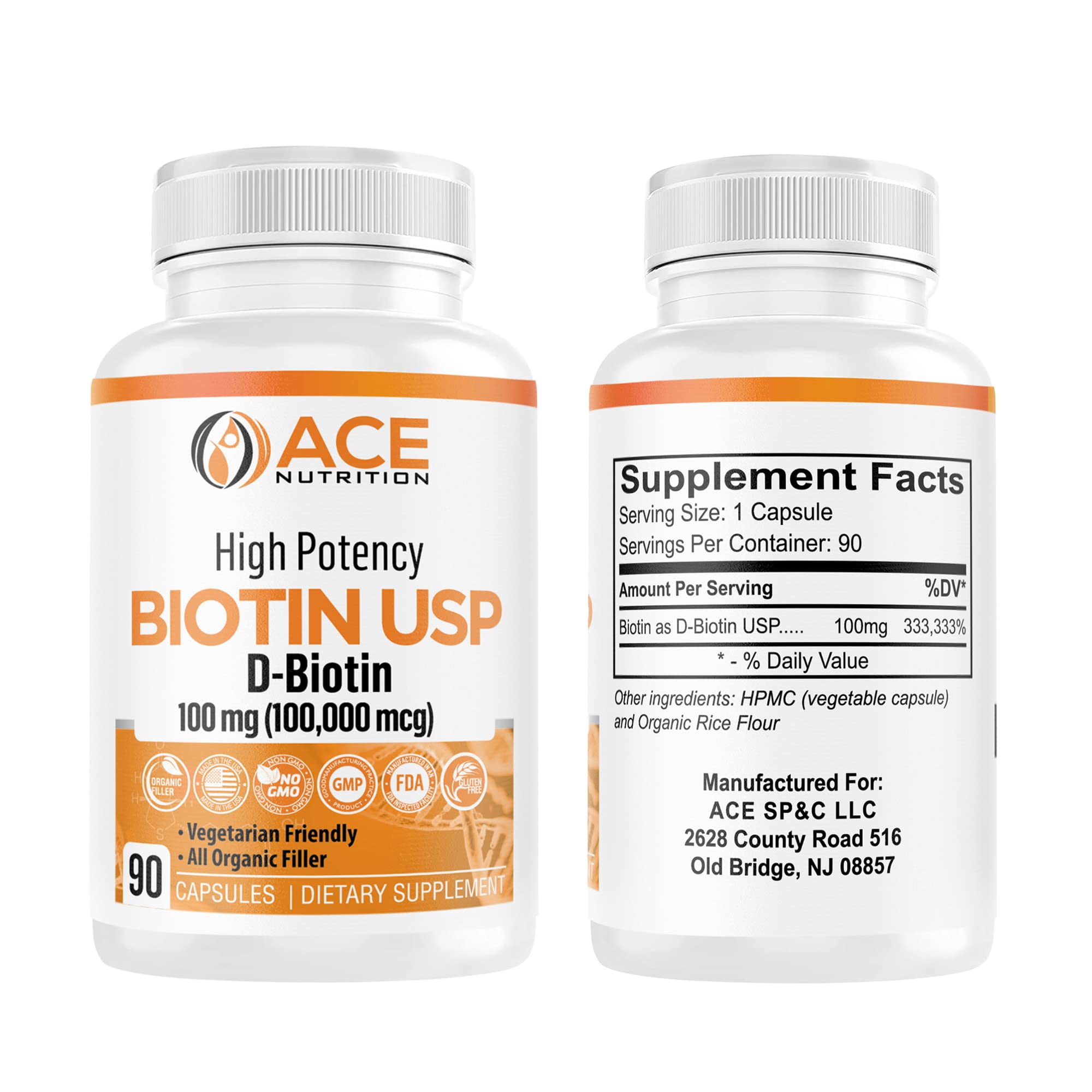 Made in the USA ACE Nutrition Biotin bottle