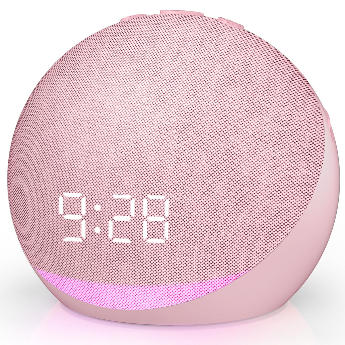 Acedeck pink bedside sound machine alarm clock with soft glow for restful nights.