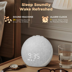 Acedeck sound machine showing 25 sounds option icon set for better rest.