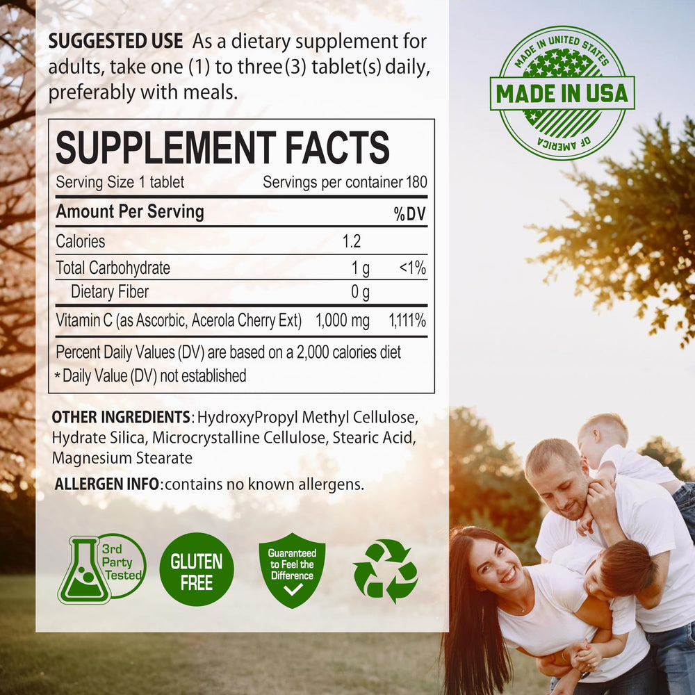 Close-up of Acerola Cherry Vitamin C 1000mg tablet capsule