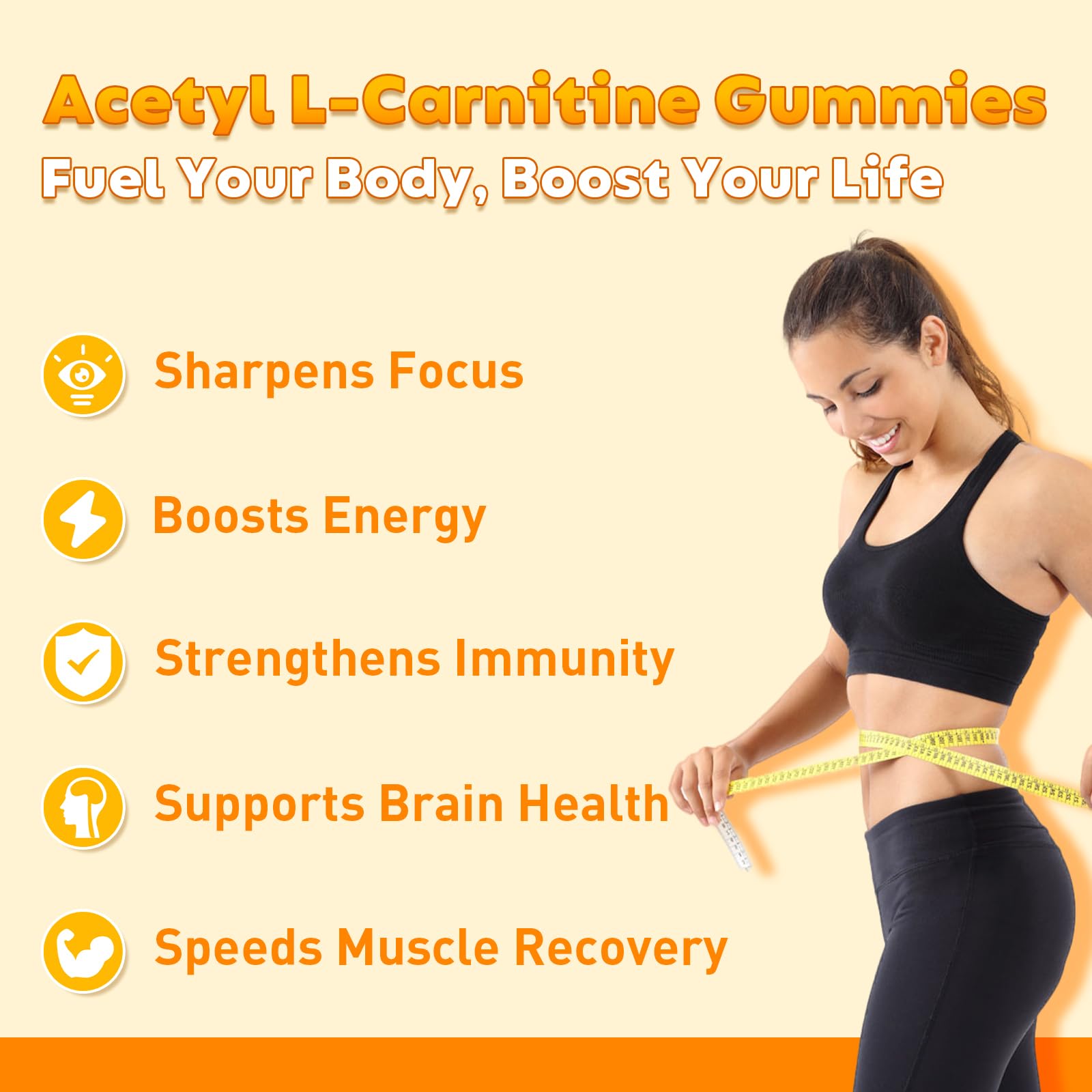 Close-up of Acetyl L-Carnitine Gummies orange flavor