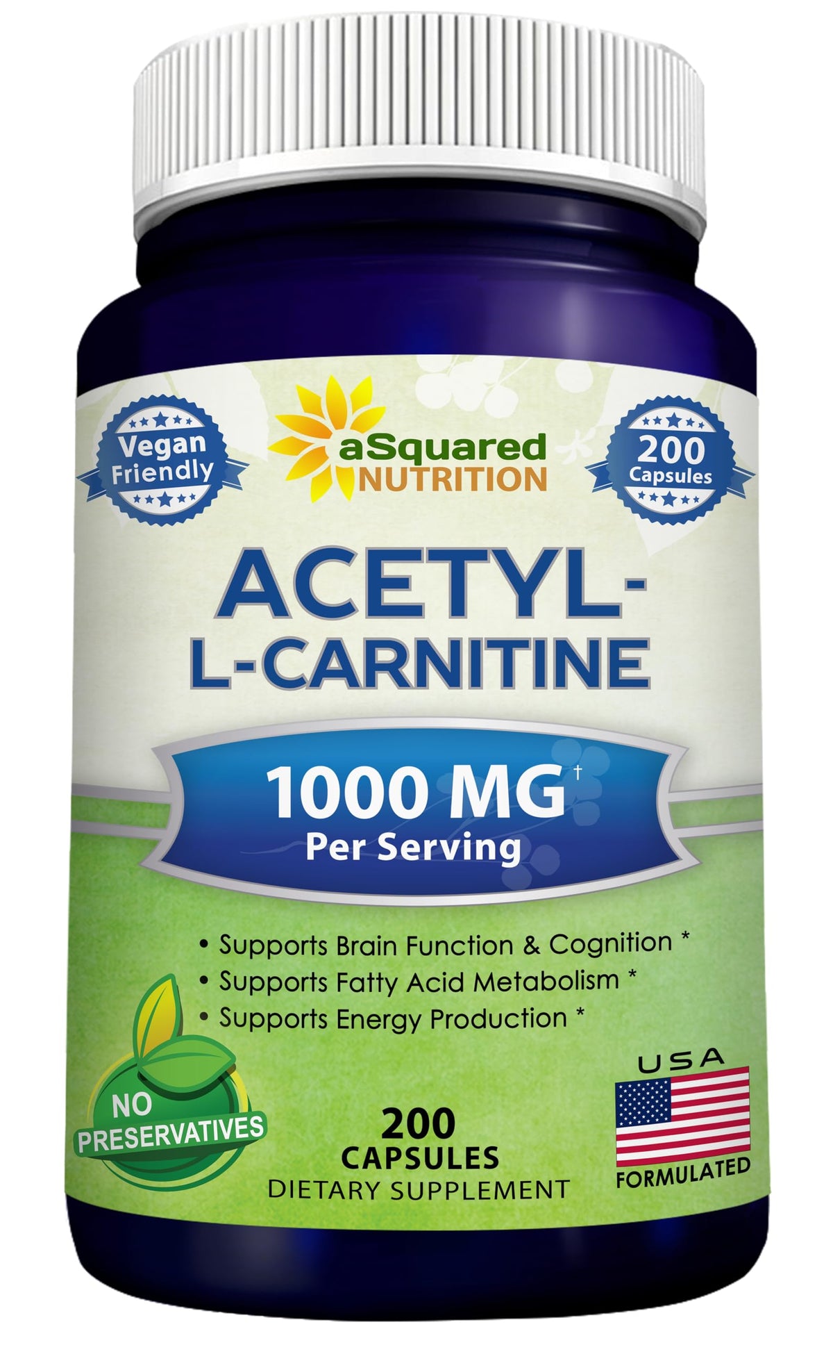 aSquared Nutrition Acetyl L-Carnitine 1000mg bottle with 200 capsules