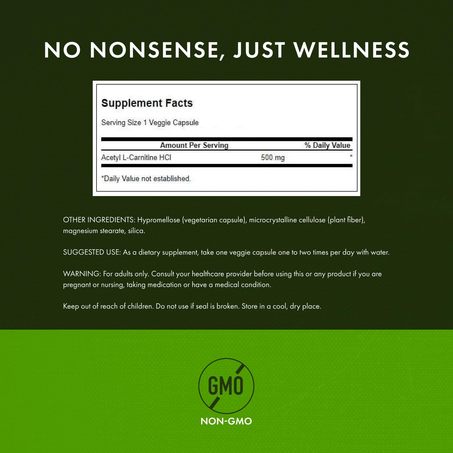 Close-up of Swanson Premium Acetyl L-Carnitine 500 mg bottle