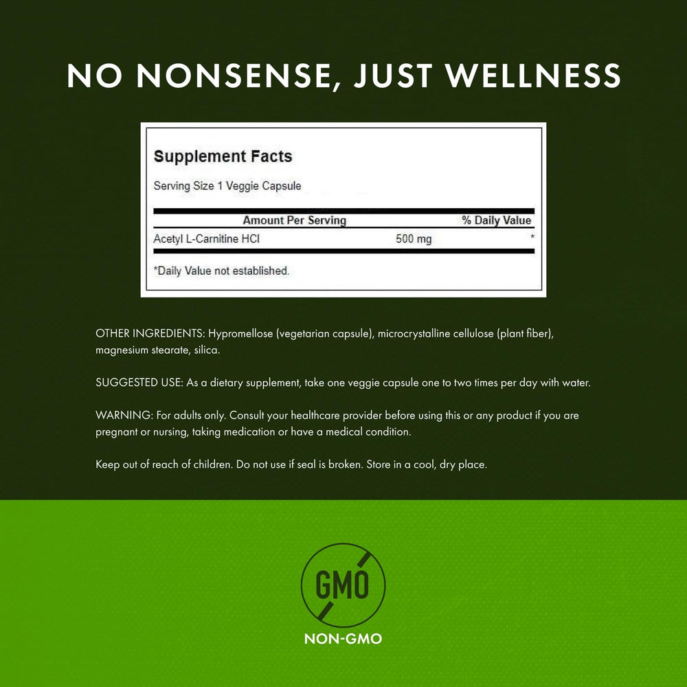 Close-up of Swanson Premium Acetyl L-Carnitine 500 mg bottle