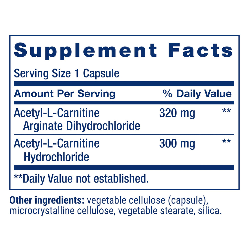 Supplement facts label for Acetyl-L-Carnitine Arginate