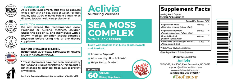 Aclivia purity and quality testing label