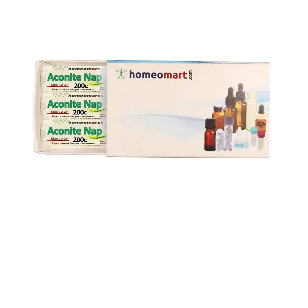 Aconite Napellus homeopathy pellets 200C potency in a 2-dram glass vial