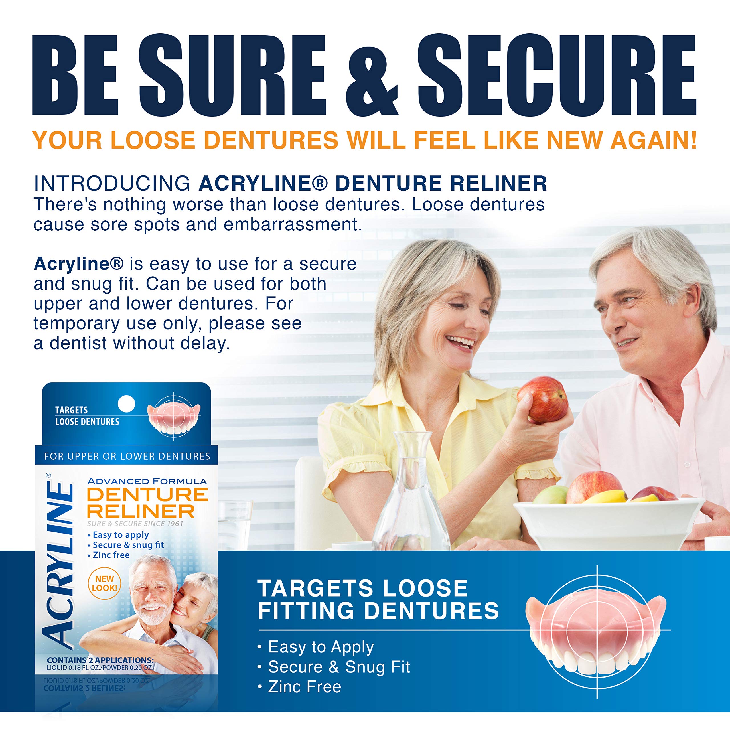 Close-up of snug-fit dentures after reliner application