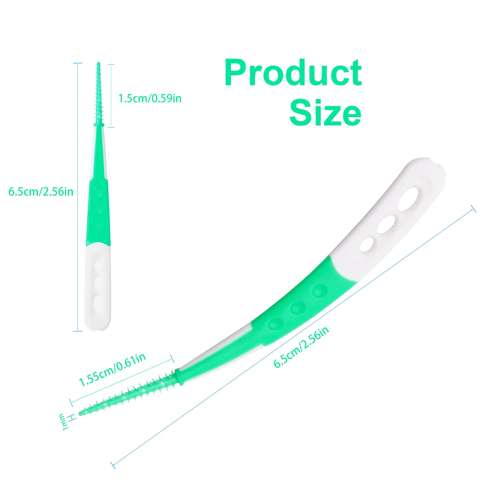 Close-up of straight and curved soft rubber brush heads for ACSKD floss picks