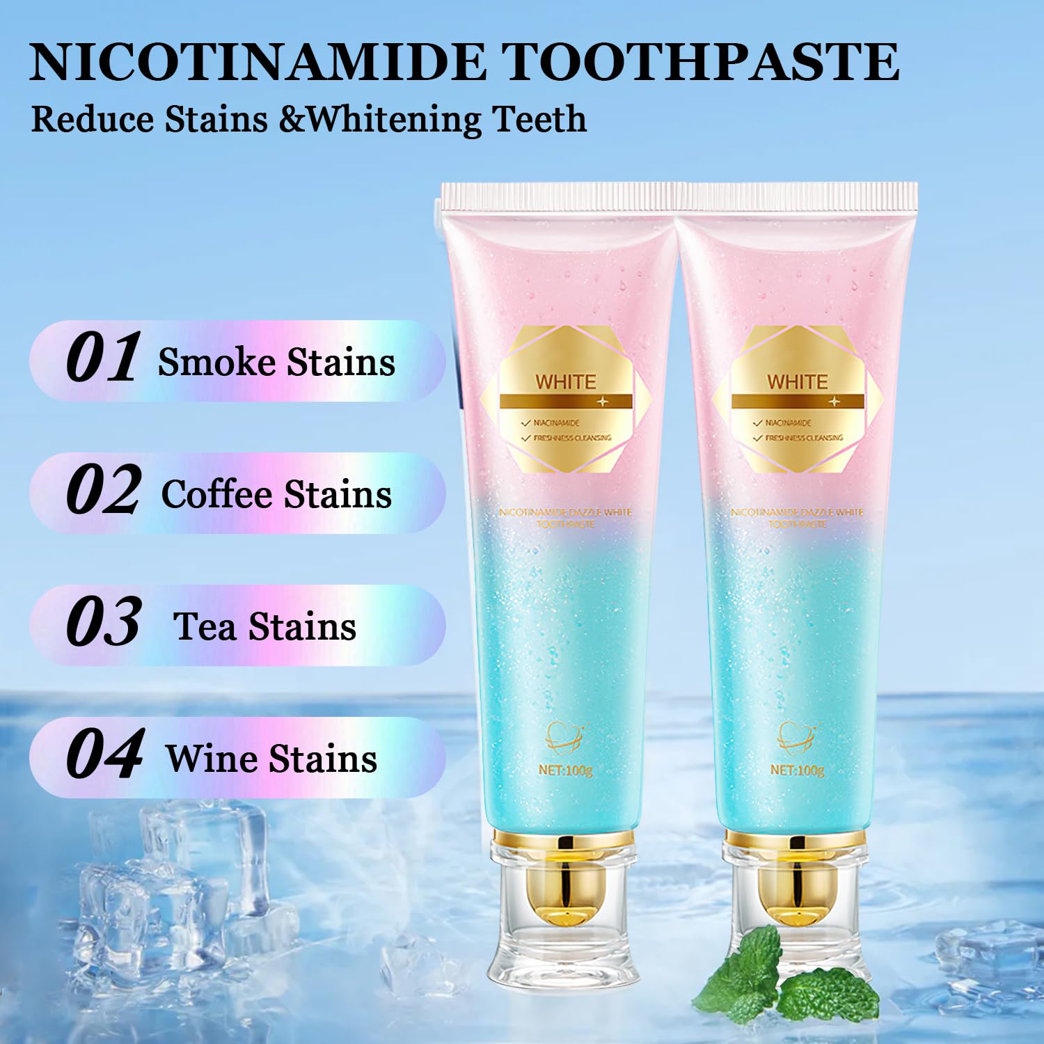 Illustration showing whitening action with Niacinamide toothpaste
