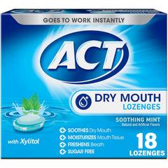 ACT Dry Mouth Lozenges Mint 18-count Pack of 4 box — front view