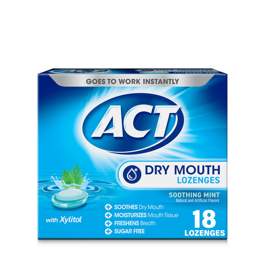 ACT Dry Mouth Lozenges with Xylitol Soothing Mint box – front view