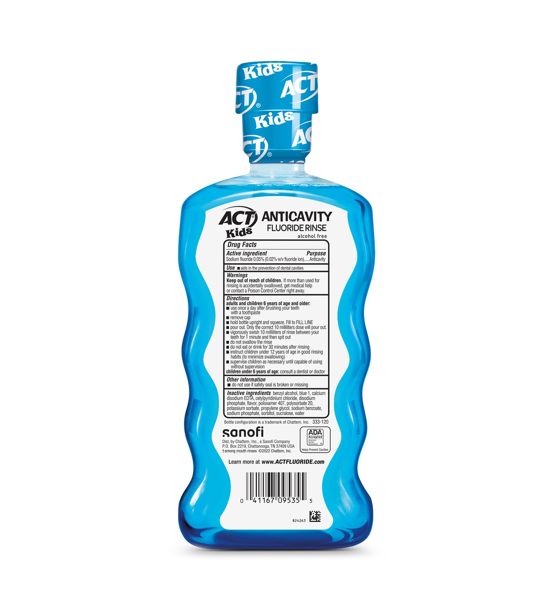 Three-pack ACT Kids Pineapple Punch mouthwash bottles with easy-grip design