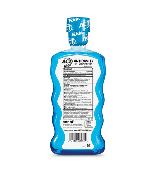 Three-pack ACT Kids Pineapple Punch mouthwash bottles with easy-grip design