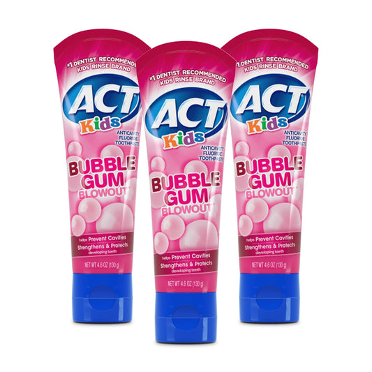 ACT Kids Bubble Gum Blowout Anticavity Fluoride Toothpaste, 4.6 oz tubes (Pack of 3)