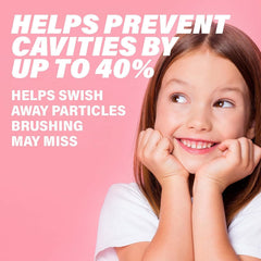Close-up of ACT Kids Bubblegum Blowout Rinse bottle label