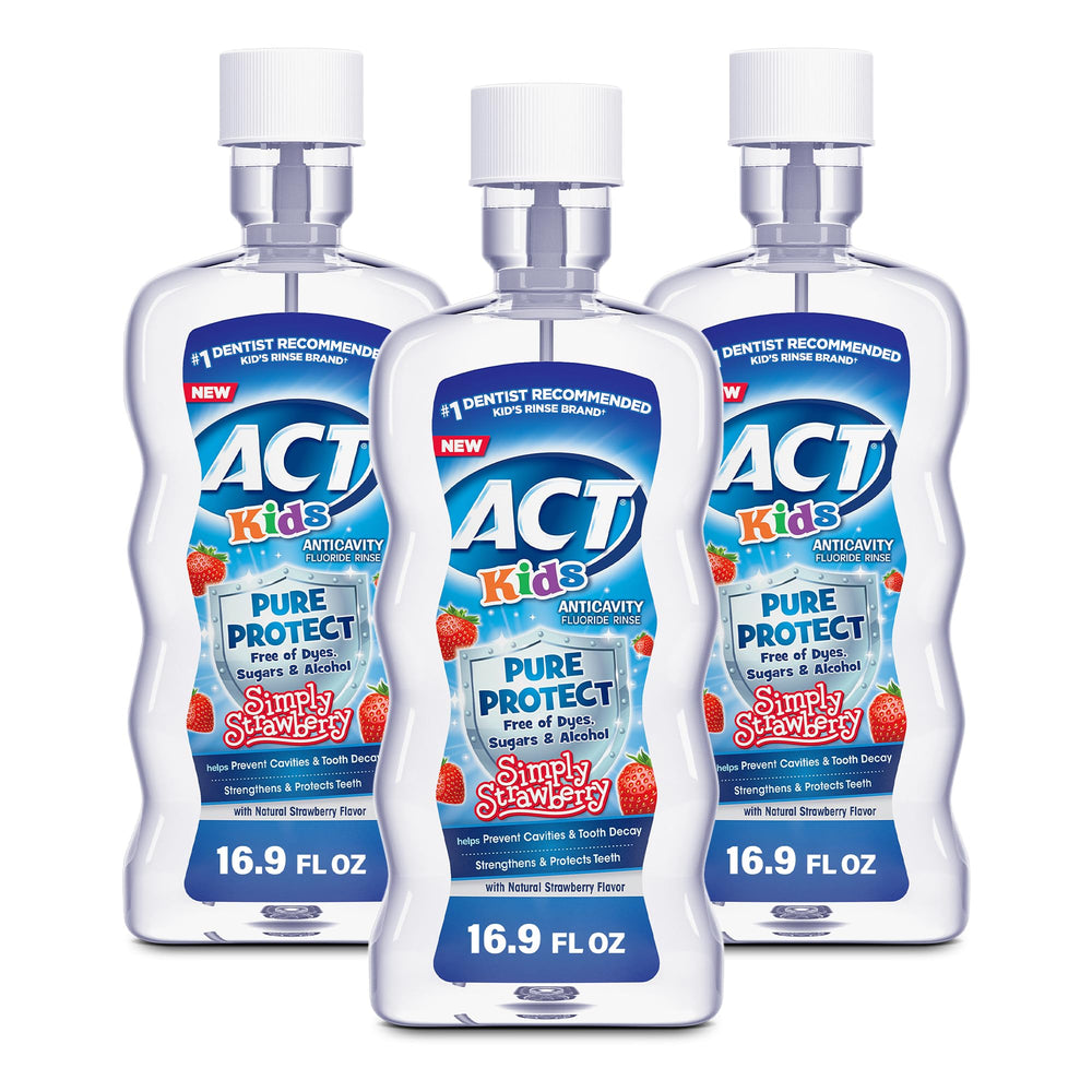 ACT Kids Simply Strawberry anticavity fluoride mouthwash bottle front
