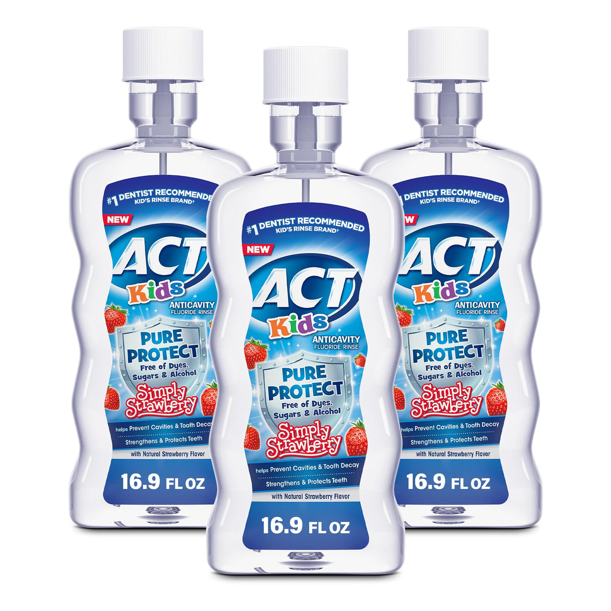 ACT Kids Simply Strawberry anticavity fluoride mouthwash bottle front