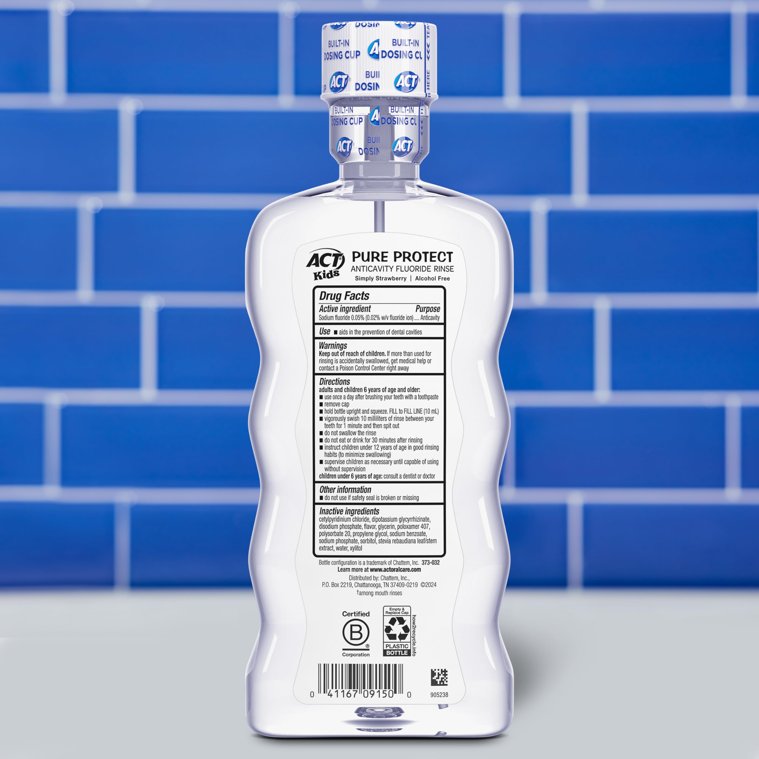 Three-pack packaging for ACT Kids Simply Strawberry mouthwash
