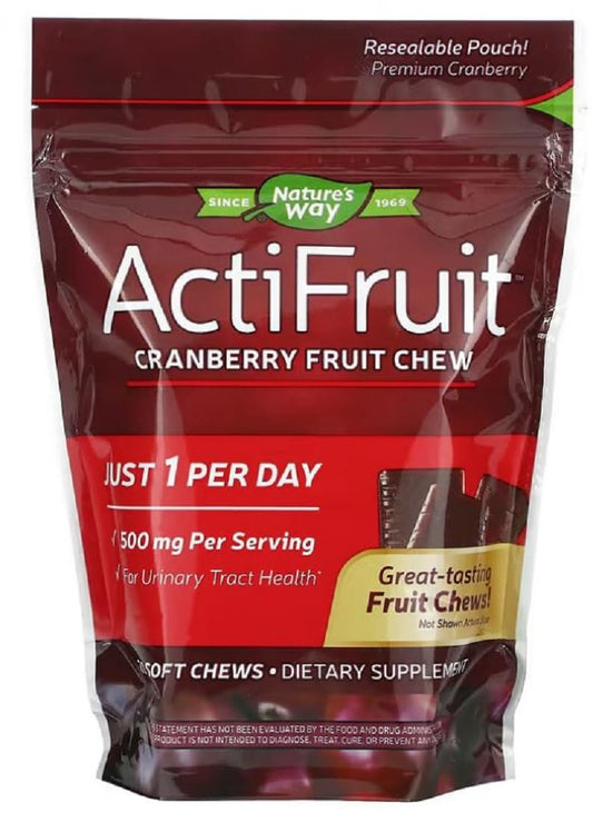 ActiFruit Cranberry Supplement with Cran-Max bottle and 20 soft chews