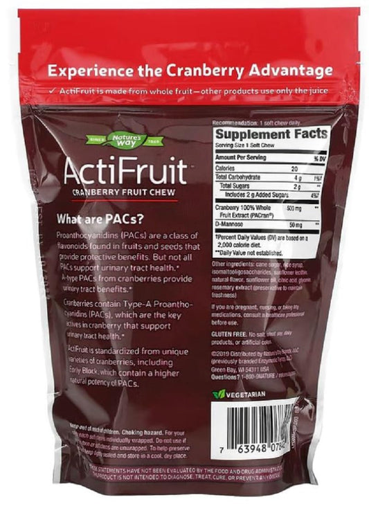 Close-up of ActiFruit Cranberry Soft Chews promoting urinary tract health