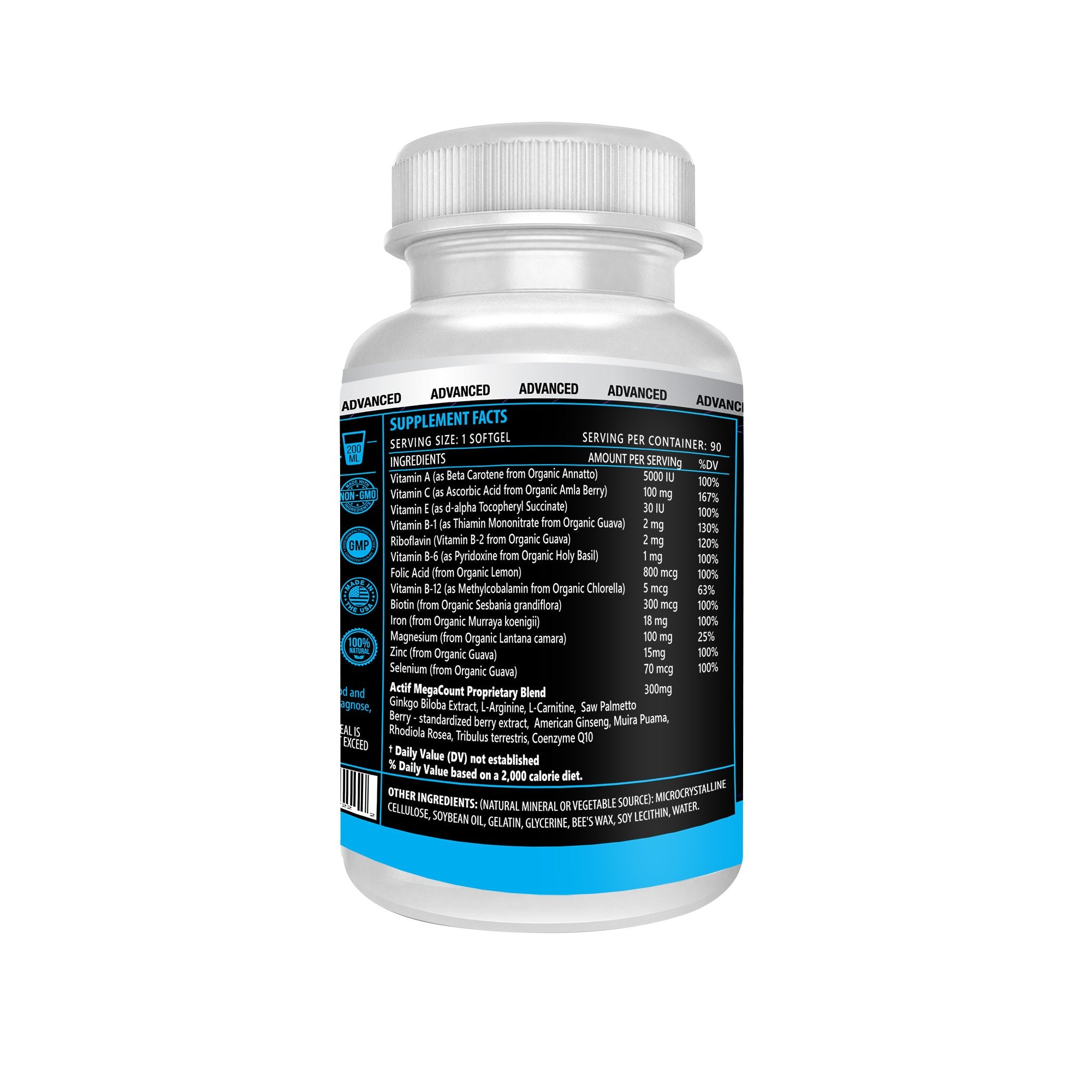 Recommended daily dosing of ACTIF MegaCount for Men softgels