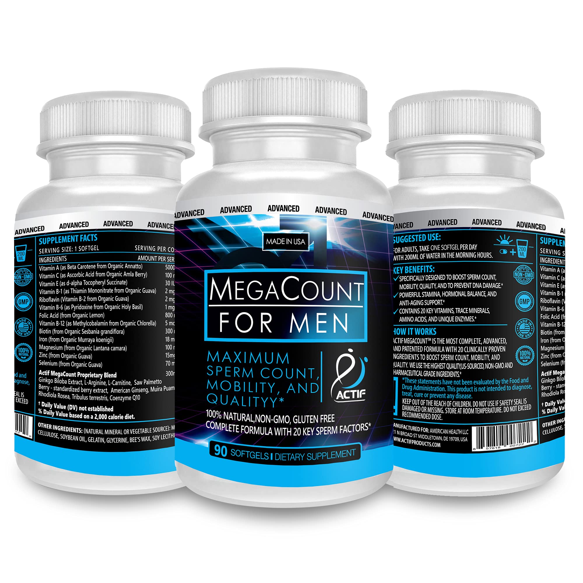 ACTIF MegaCount for Men product label close-up