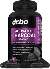 Bottle of Activated Charcoal Capsules with 1200 mg per serving