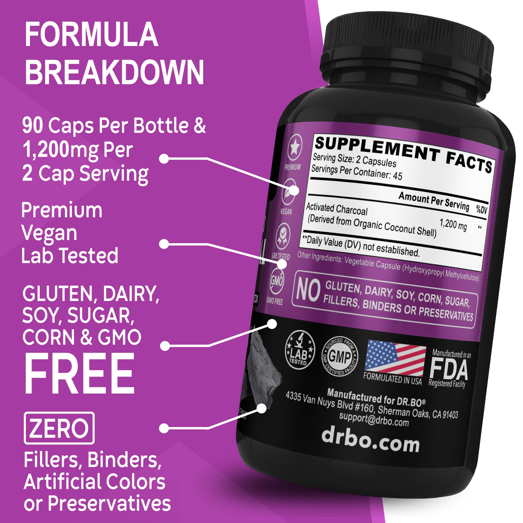 Charcoal detox capsules supporting gut health