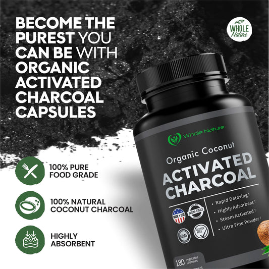 Front packaging of coconut shell activated charcoal capsules