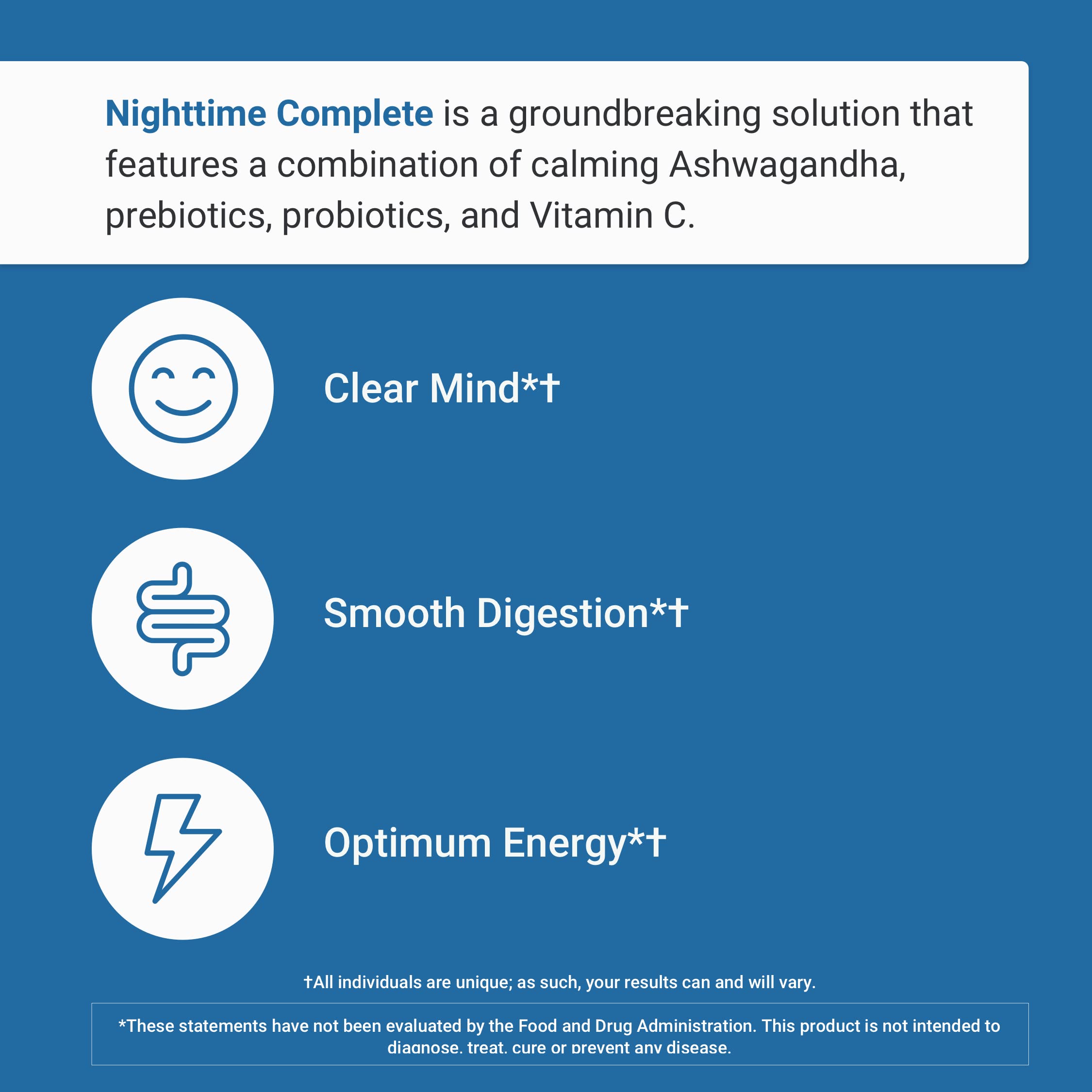 Close-up of prebiotics and probiotics in the Nighttime Complete formula.