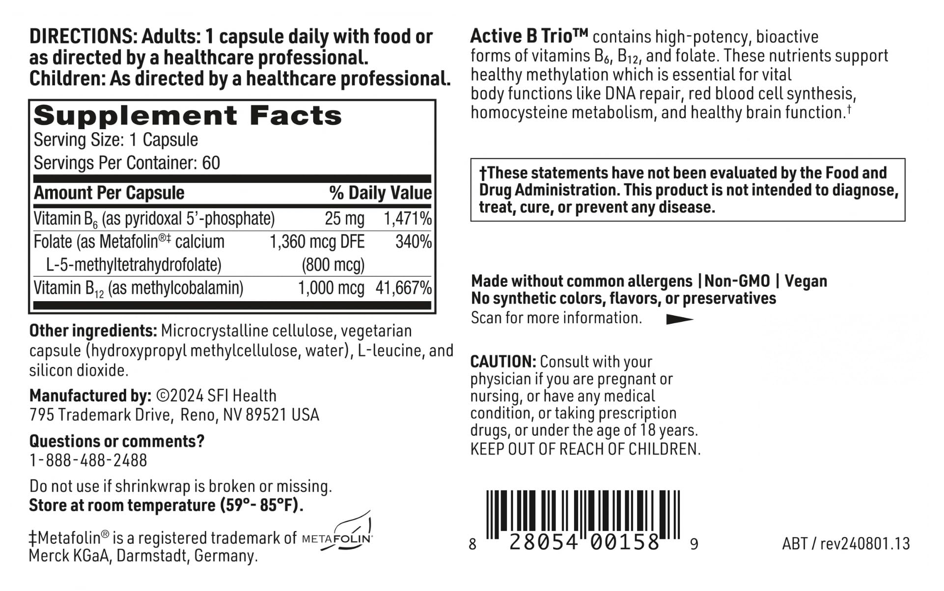 Cognitive support and cardiovascular wellness associated with B vitamins