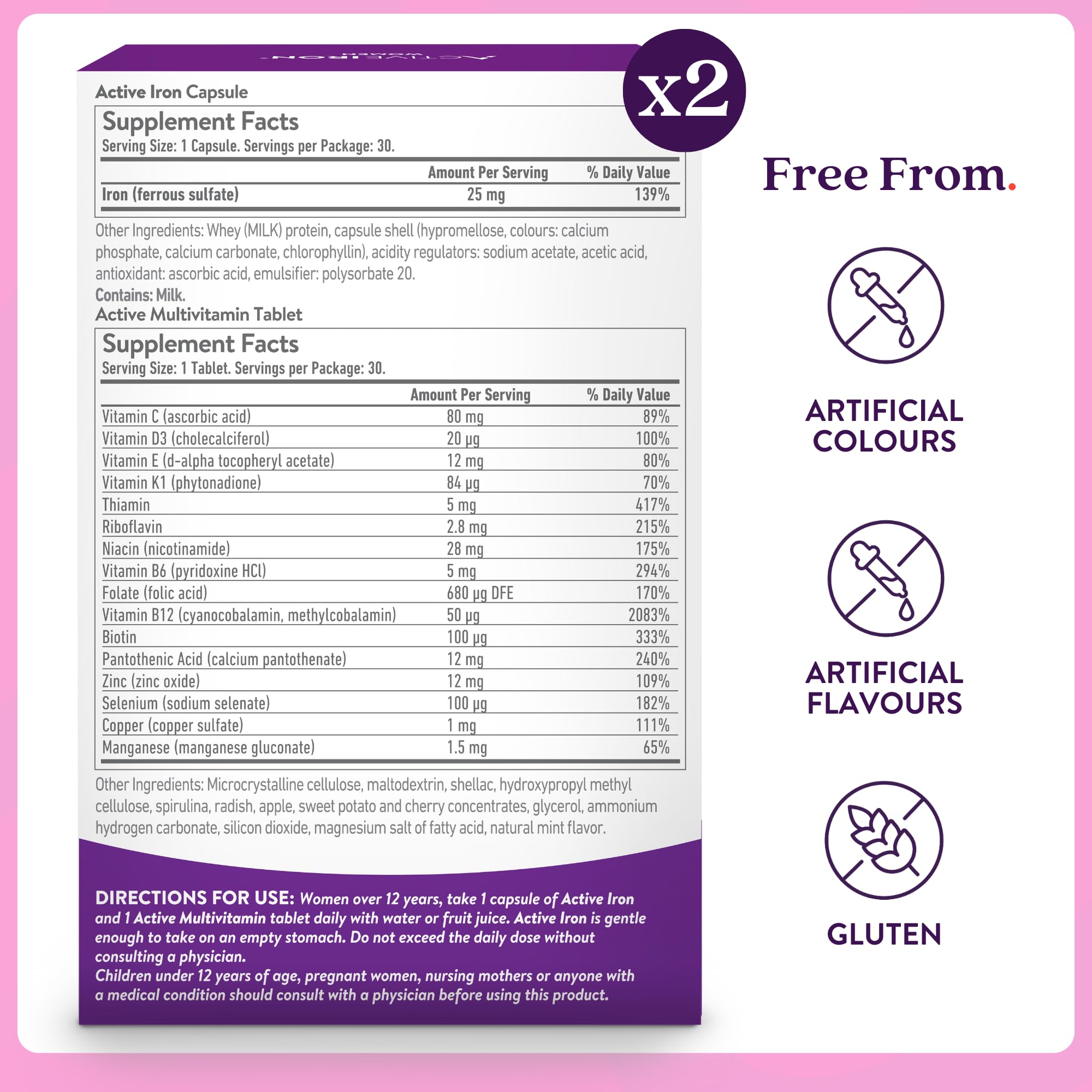 Product packaging with Active Iron and Women's Multivitamin