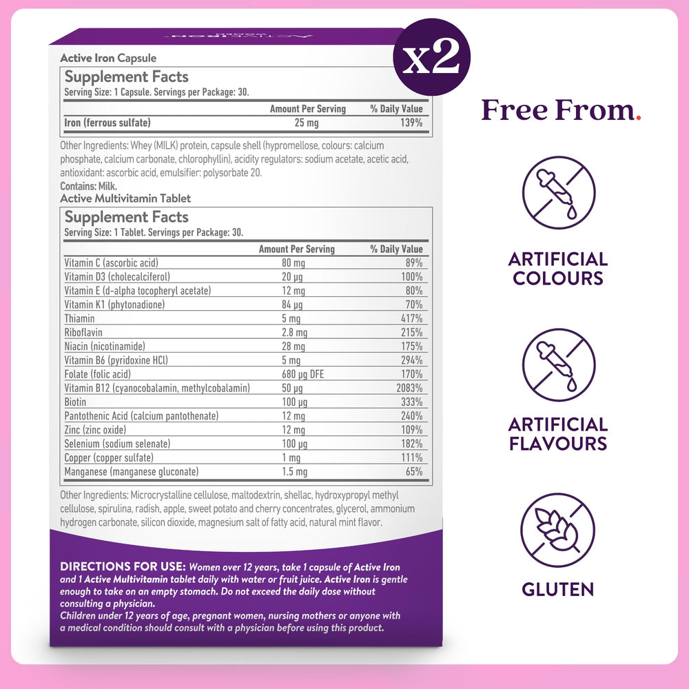 Product packaging with Active Iron and Women's Multivitamin