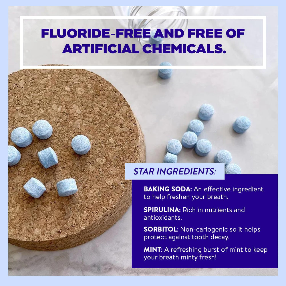 Chew-and-swish action with mint mouthwash tablet