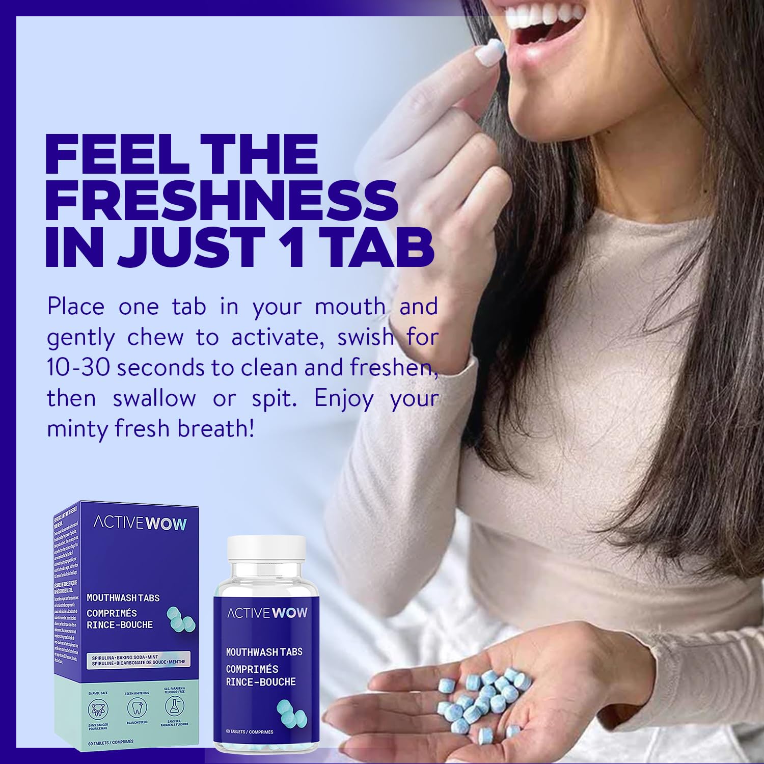 Compact tablet design next to travel-sized container
